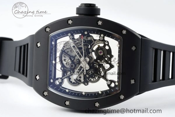 RM055 Black Ceramic BBR Best Edition Skeleton Dial on Black Rubber Strap Clone RMUL2