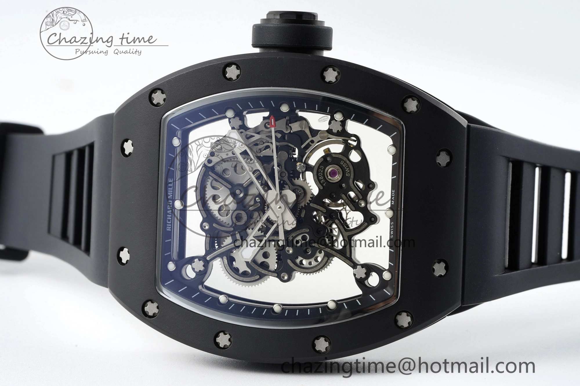 RM055 Black Ceramic BBR Best Edition Skeleton Dial on Black Rubber Strap Clone RMUL2