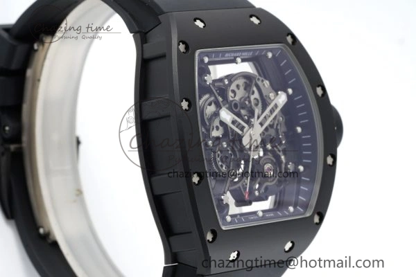 RM055 Black Ceramic BBR Best Edition Skeleton Dial on Black Rubber Strap Clone RMUL2