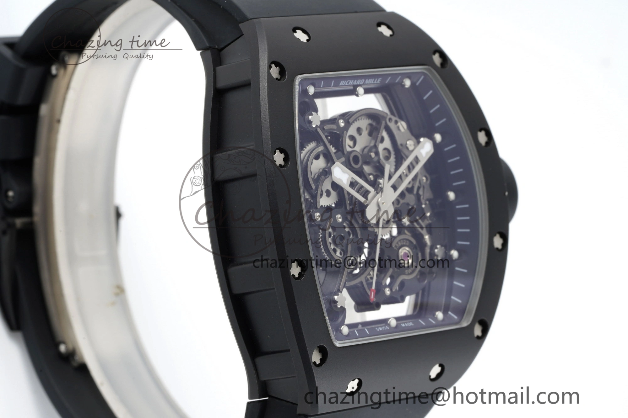 RM055 Black Ceramic BBR Best Edition Skeleton Dial on Black Rubber Strap Clone RMUL2