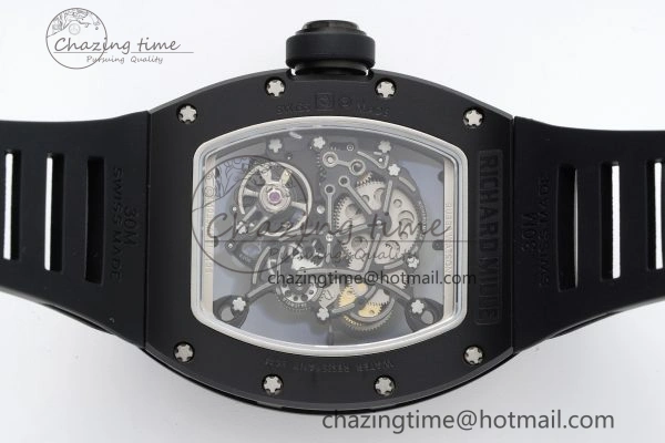 RM055 Black Ceramic BBR Best Edition Skeleton Dial on Black Rubber Strap Clone RMUL2