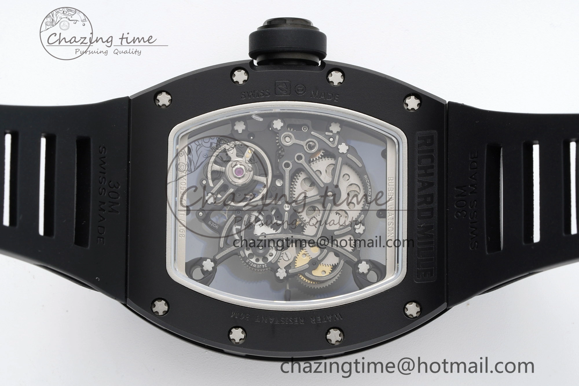 RM055 Black Ceramic BBR Best Edition Skeleton Dial on Black Rubber Strap Clone RMUL2