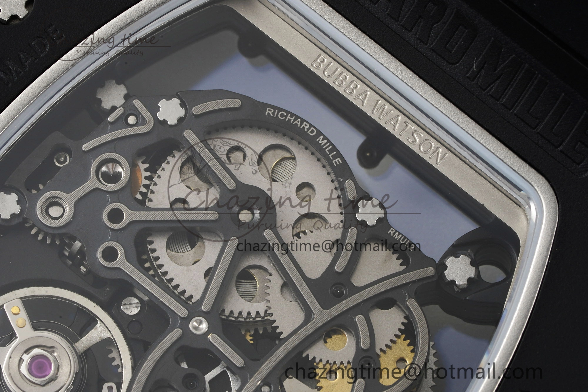 RM055 Black Ceramic BBR Best Edition Skeleton Dial on Black Rubber Strap Clone RMUL2