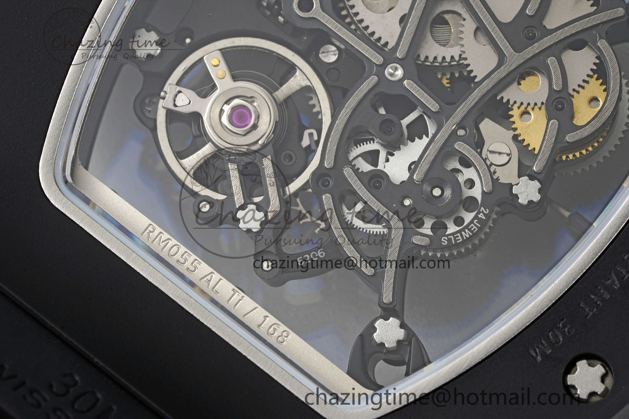 RM055 Black Ceramic BBR Best Edition Skeleton Dial on Black Rubber Strap Clone RMUL2