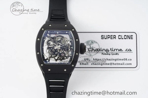 RM055 Black Ceramic BBR Best Edition Skeleton Dial on Black Rubber Strap Clone RMUL2