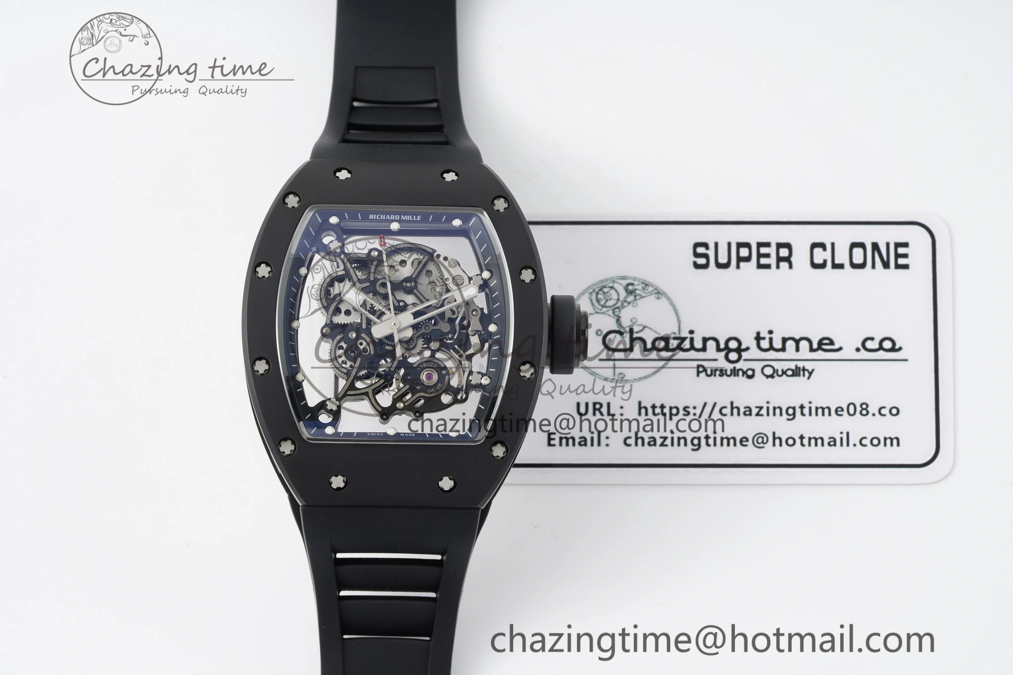 RM055 Black Ceramic BBR Best Edition Skeleton Dial on Black Rubber Strap Clone RMUL2