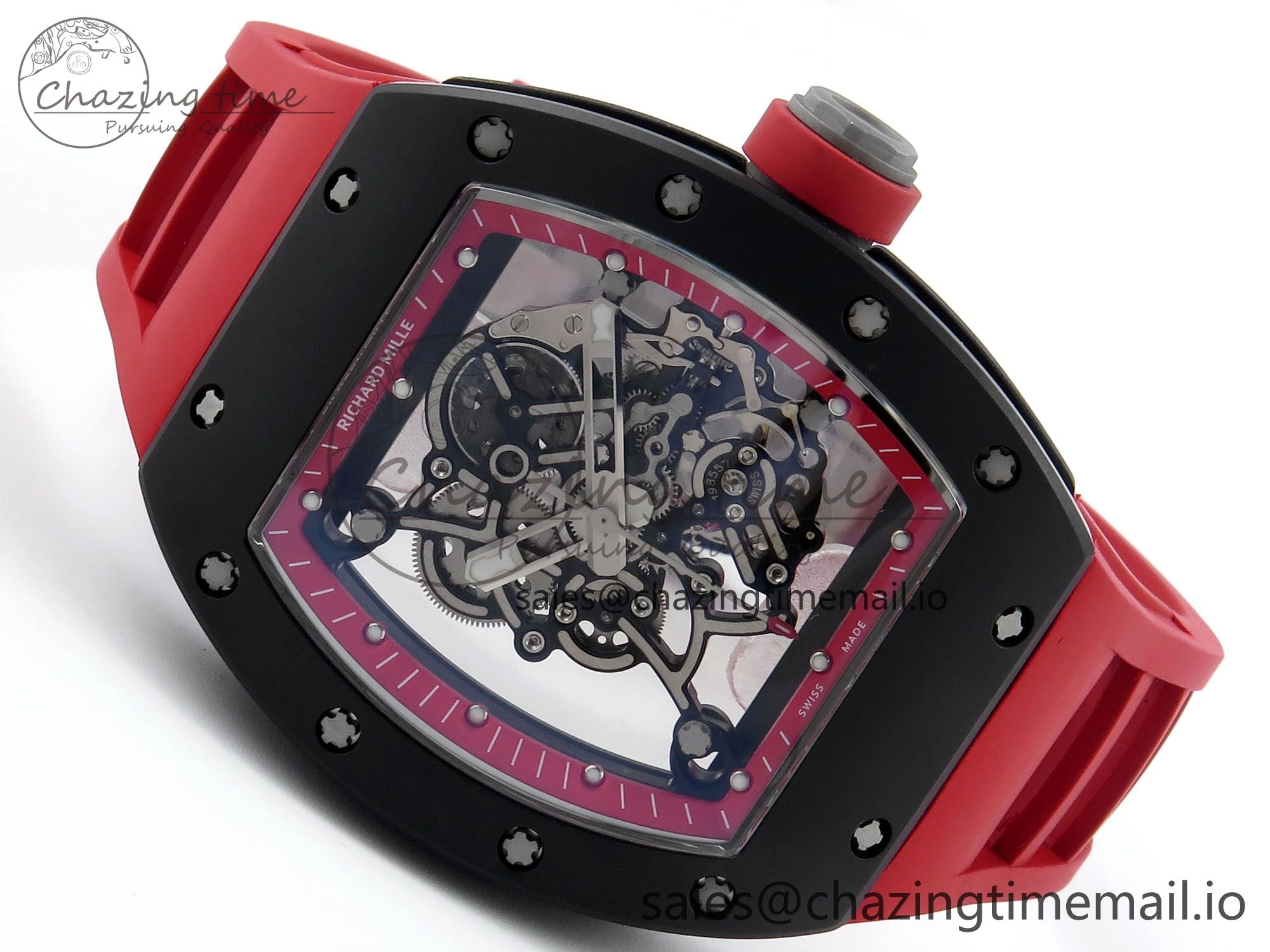 RM055 Black Ceramic RMF Best Edition Red Skeleton Dial On Red Rubber Strap RMUL2 Super Clone