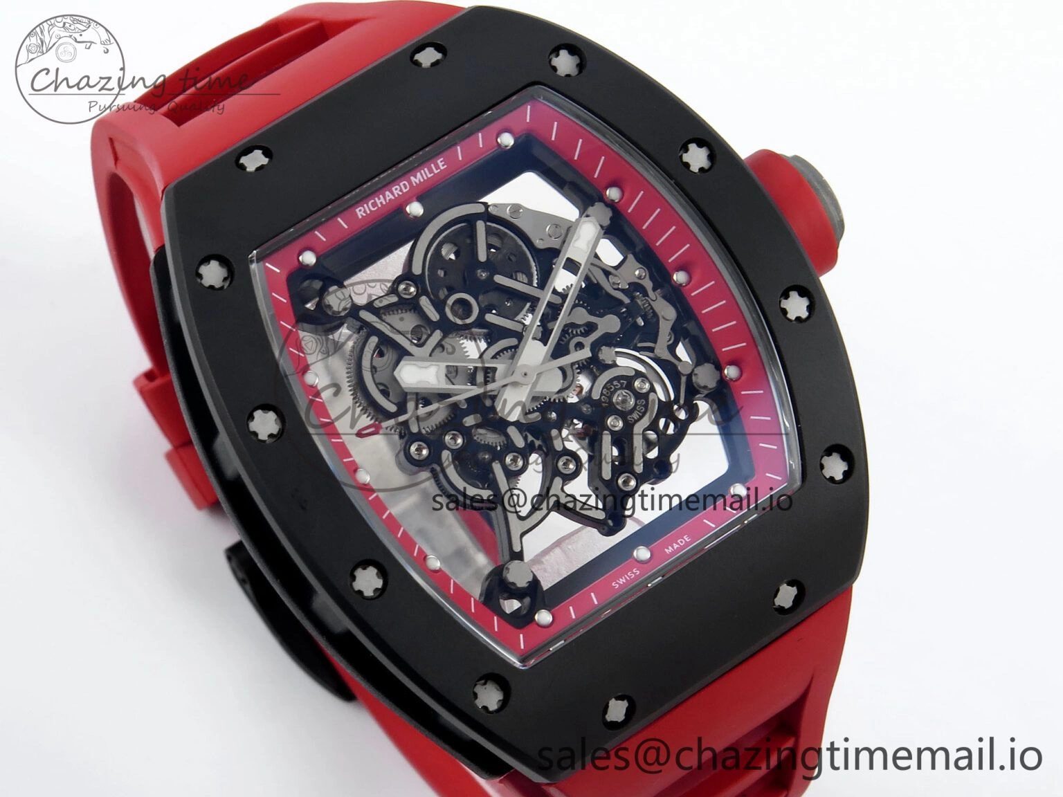 RM055 Black Ceramic RMF Best Edition Red Skeleton Dial On Red Rubber Strap RMUL2 Super Clone