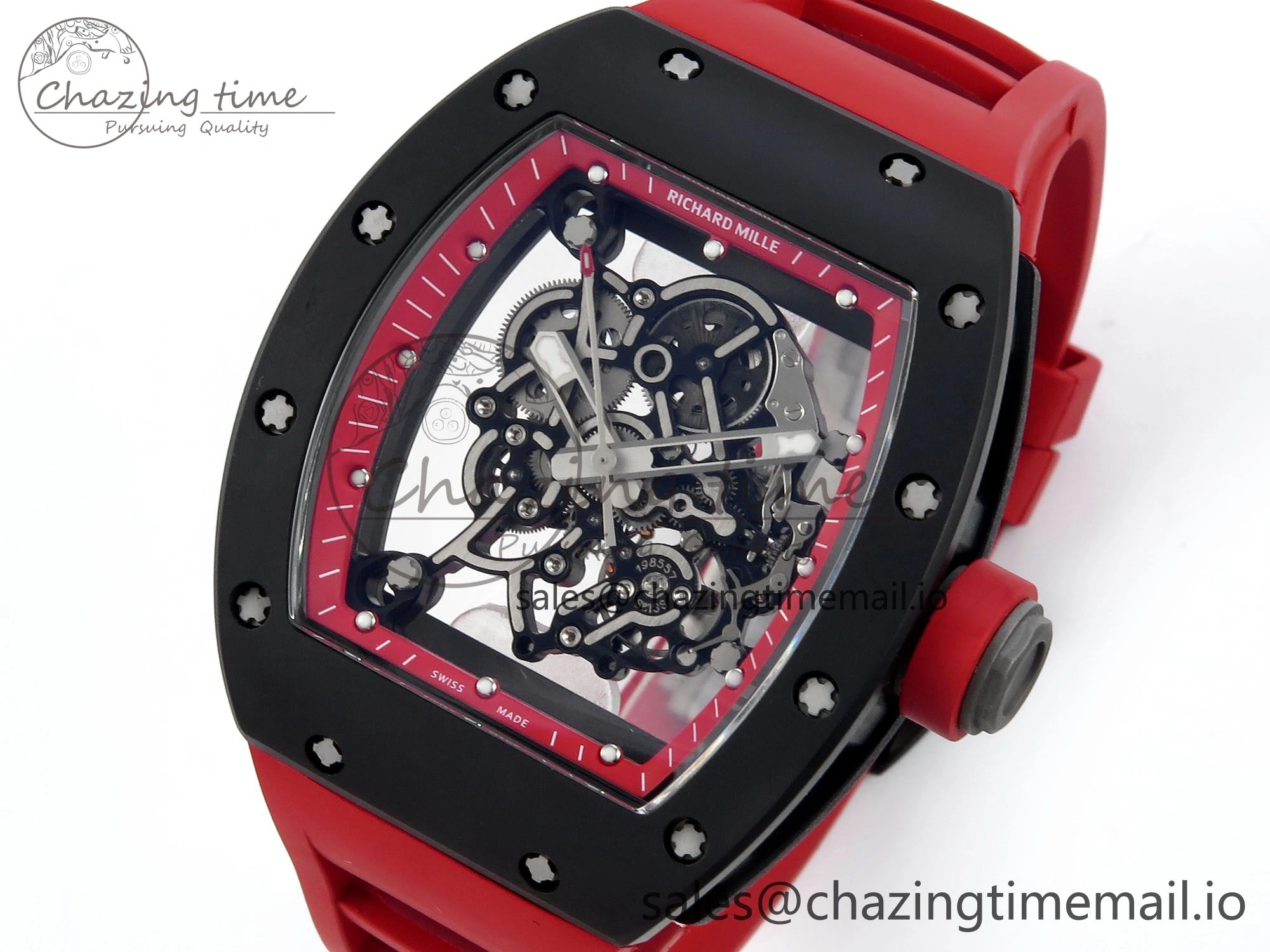 RM055 Black Ceramic RMF Best Edition Red Skeleton Dial On Red Rubber Strap RMUL2 Super Clone