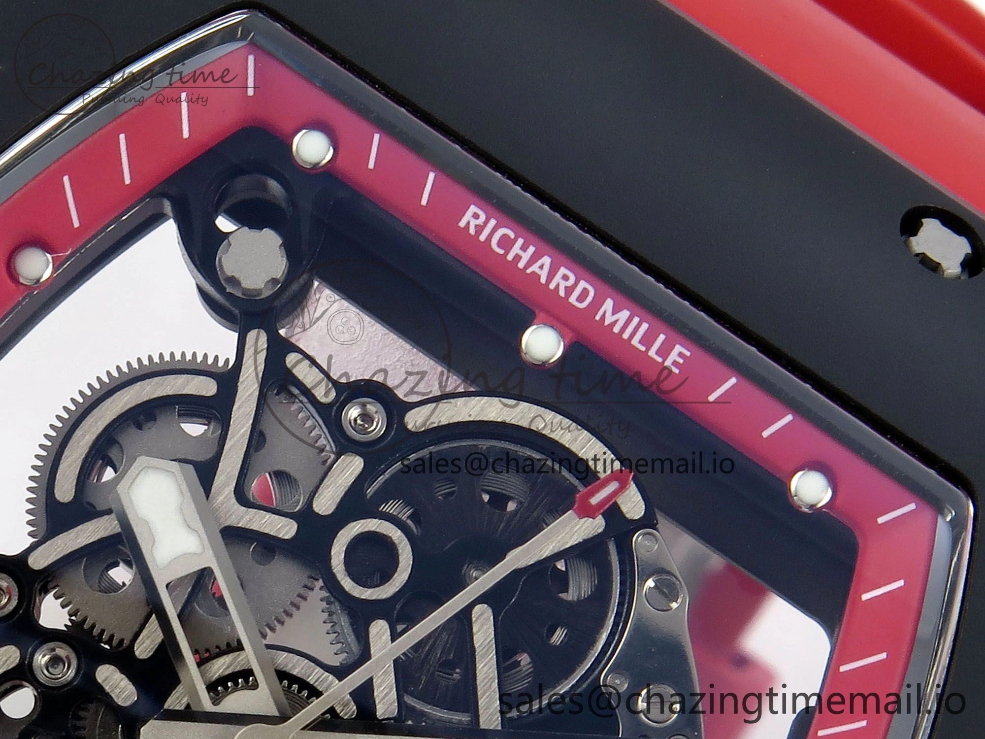 RM055 Black Ceramic RMF Best Edition Red Skeleton Dial On Red Rubber Strap RMUL2 Super Clone