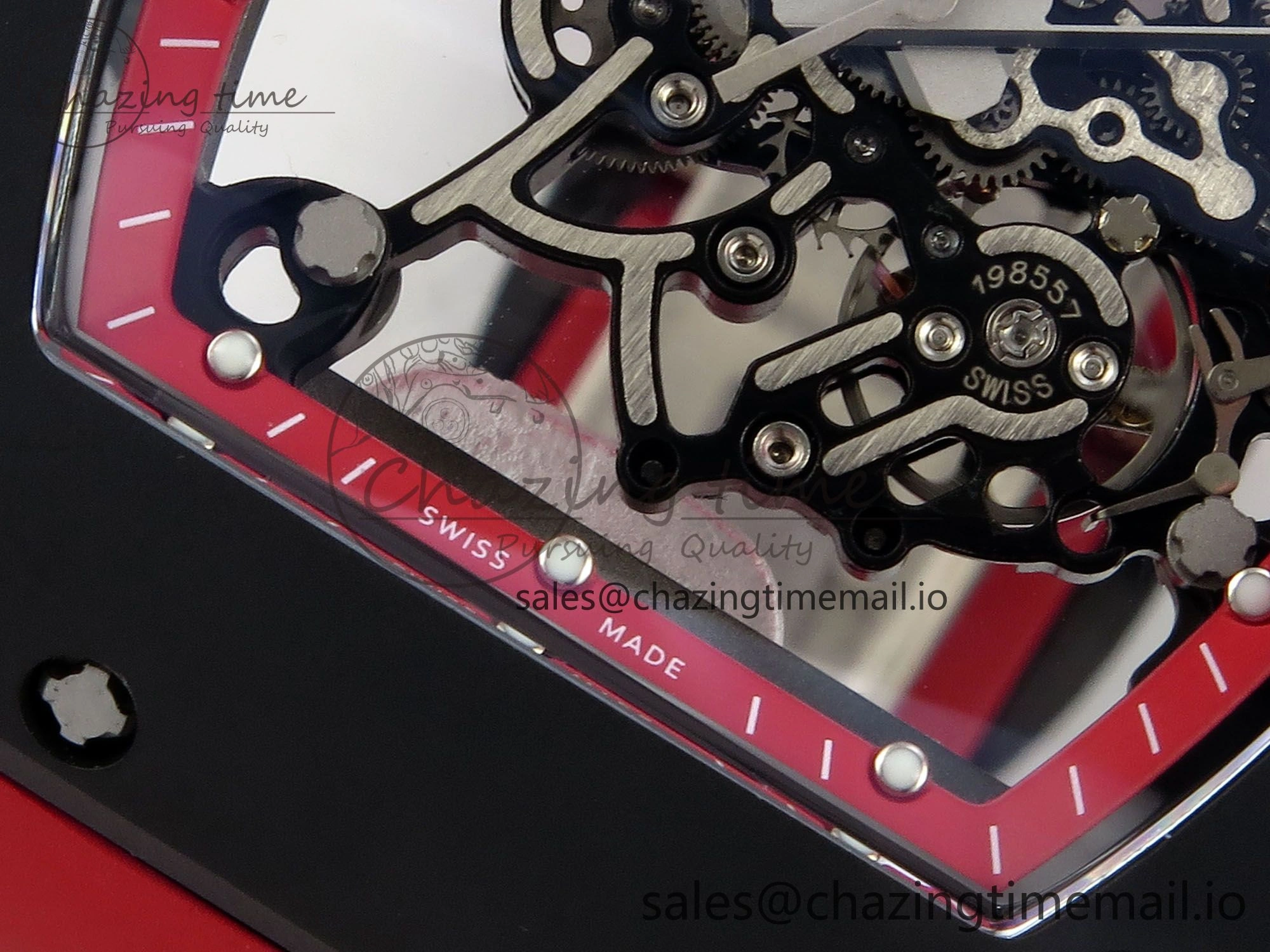 RM055 Black Ceramic RMF Best Edition Red Skeleton Dial On Red Rubber Strap RMUL2 Super Clone