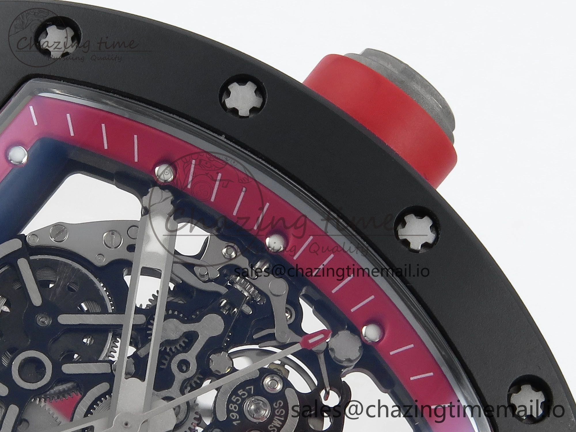 RM055 Black Ceramic RMF Best Edition Red Skeleton Dial On Red Rubber Strap RMUL2 Super Clone