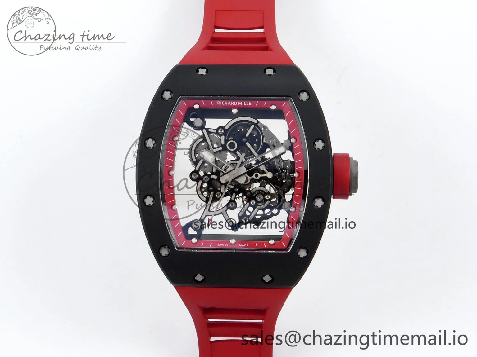 RM055 Black Ceramic RMF Best Edition Red Skeleton Dial On Red Rubber Strap RMUL2 Super Clone
