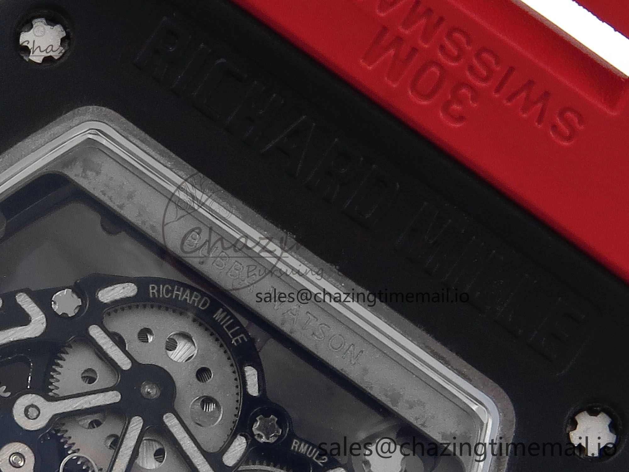RM055 Black Ceramic RMF Best Edition Red Skeleton Dial On Red Rubber Strap RMUL2 Super Clone