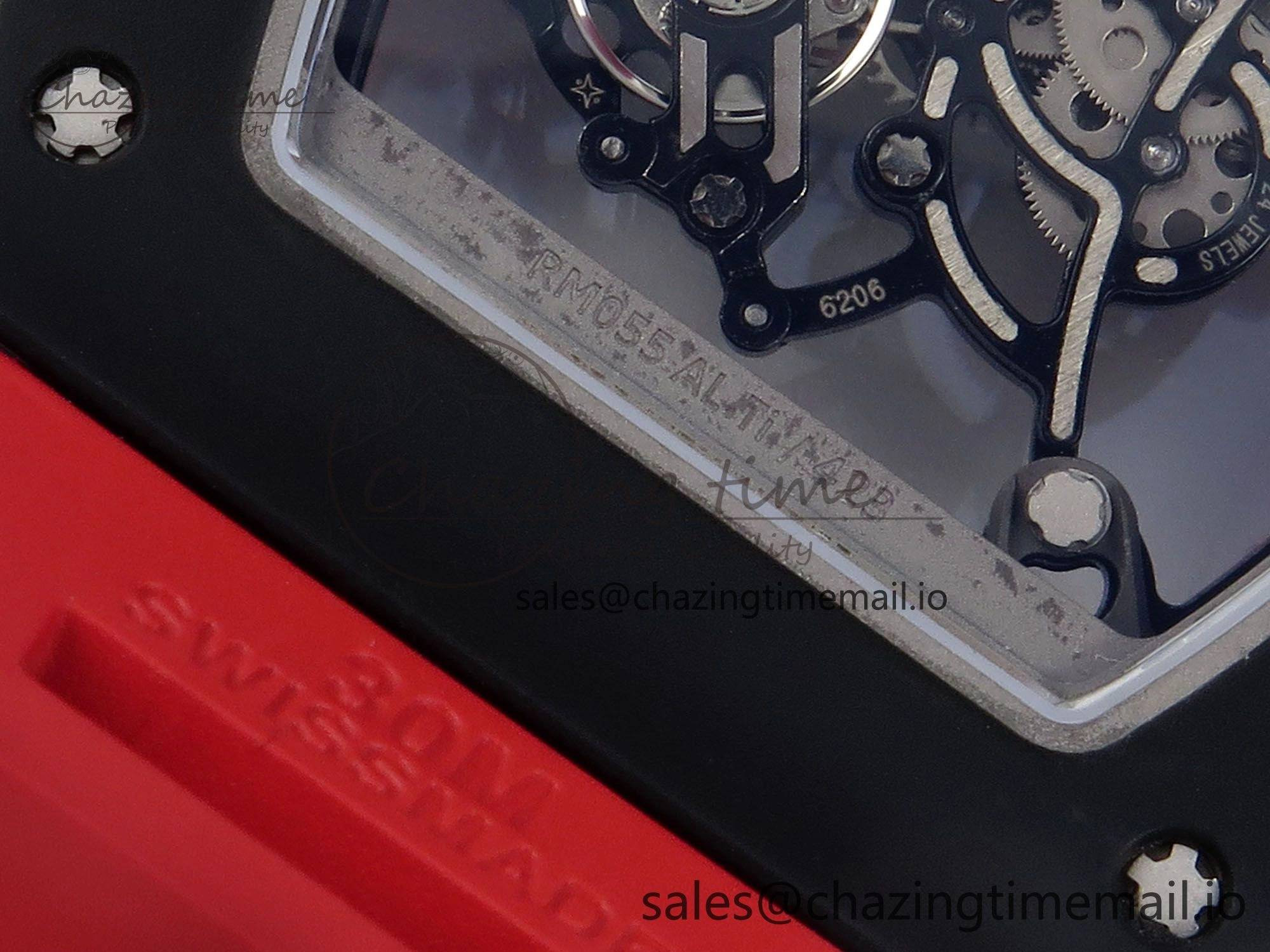 RM055 Black Ceramic RMF Best Edition Red Skeleton Dial On Red Rubber Strap RMUL2 Super Clone