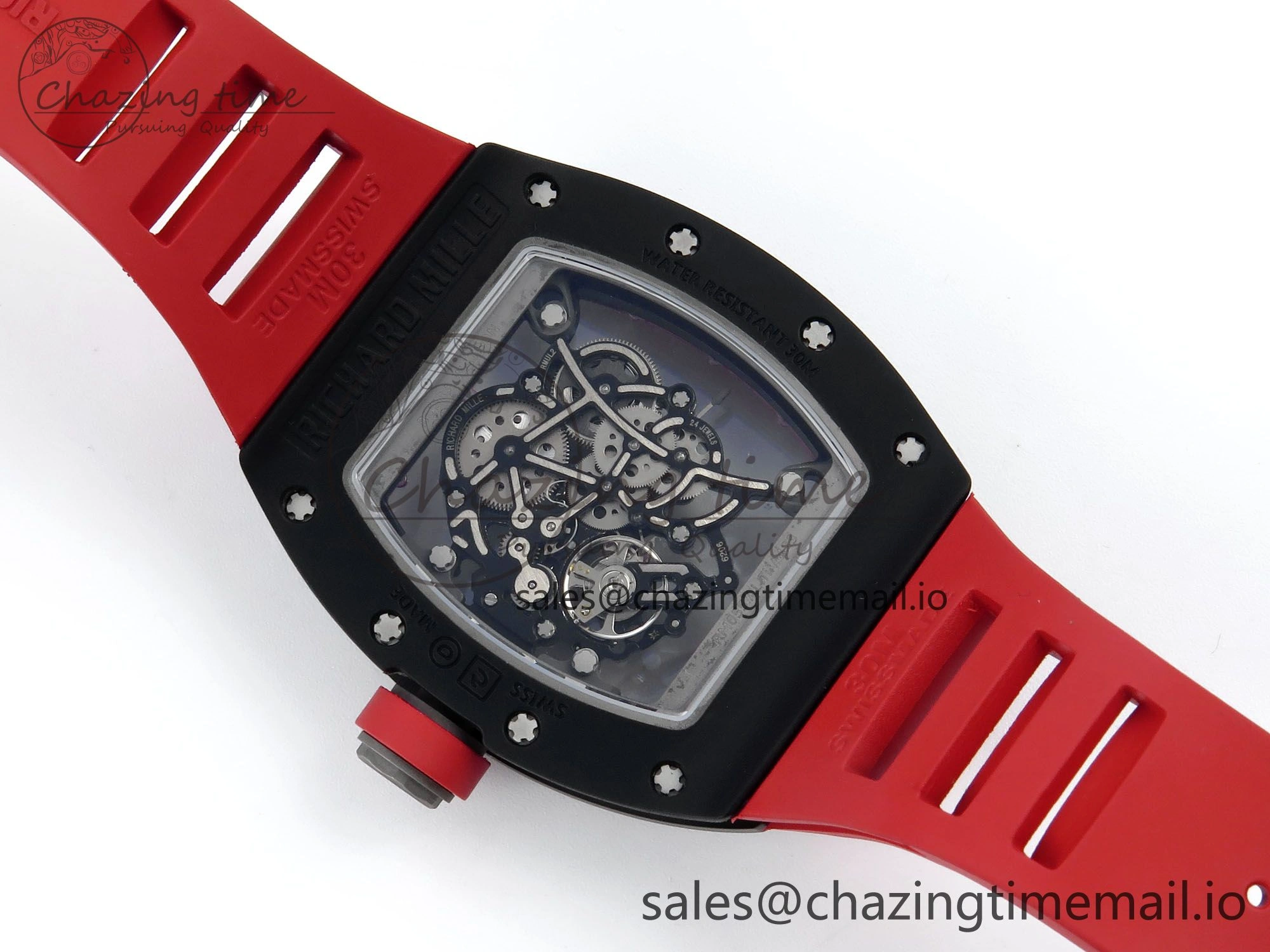 RM055 Black Ceramic RMF Best Edition Red Skeleton Dial On Red Rubber Strap RMUL2 Super Clone