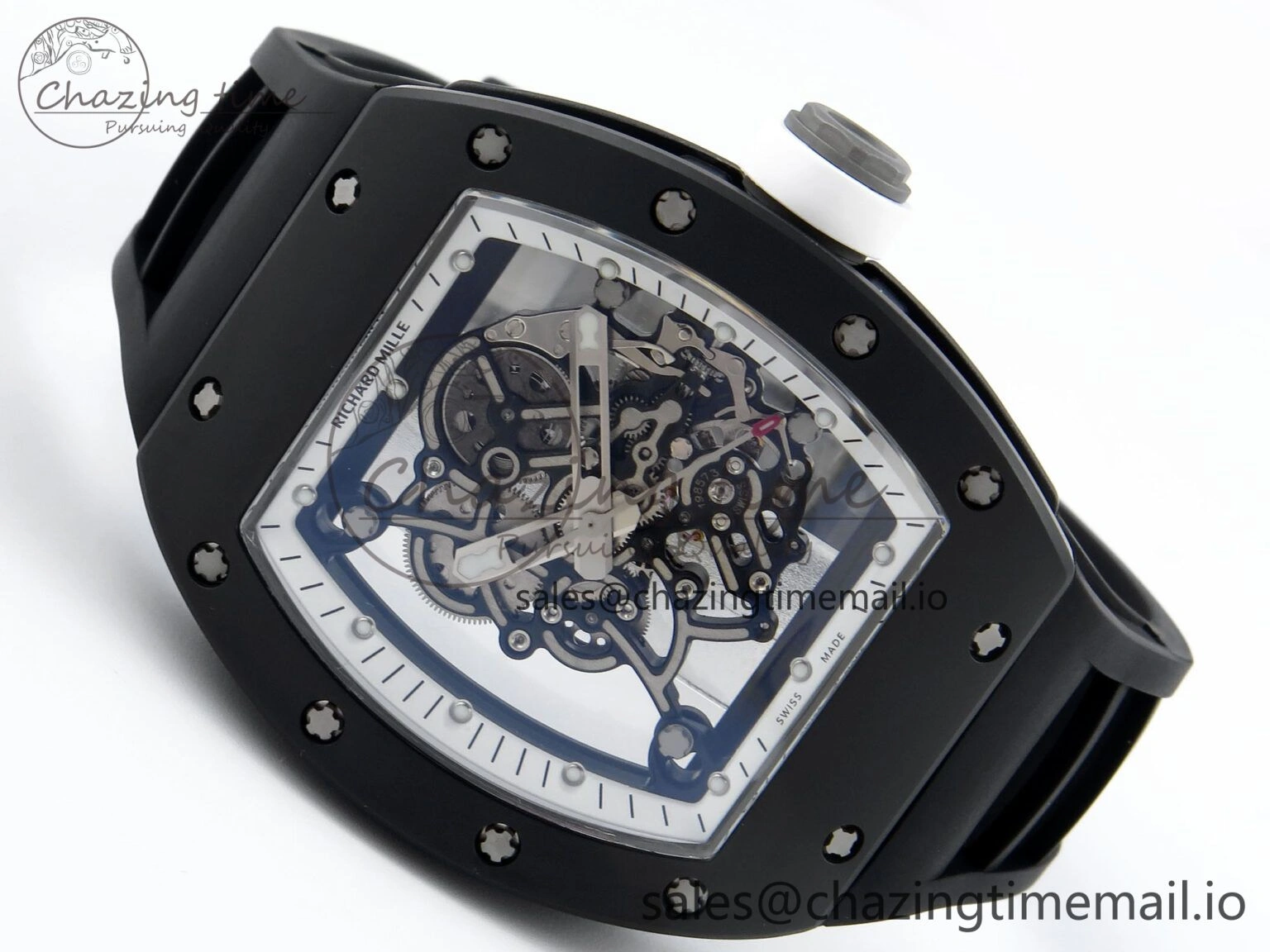 RM055 Black Ceramic RMF Best Edition White Skeleton Dial On Black Rubber Strap RMUL2 Super Clone