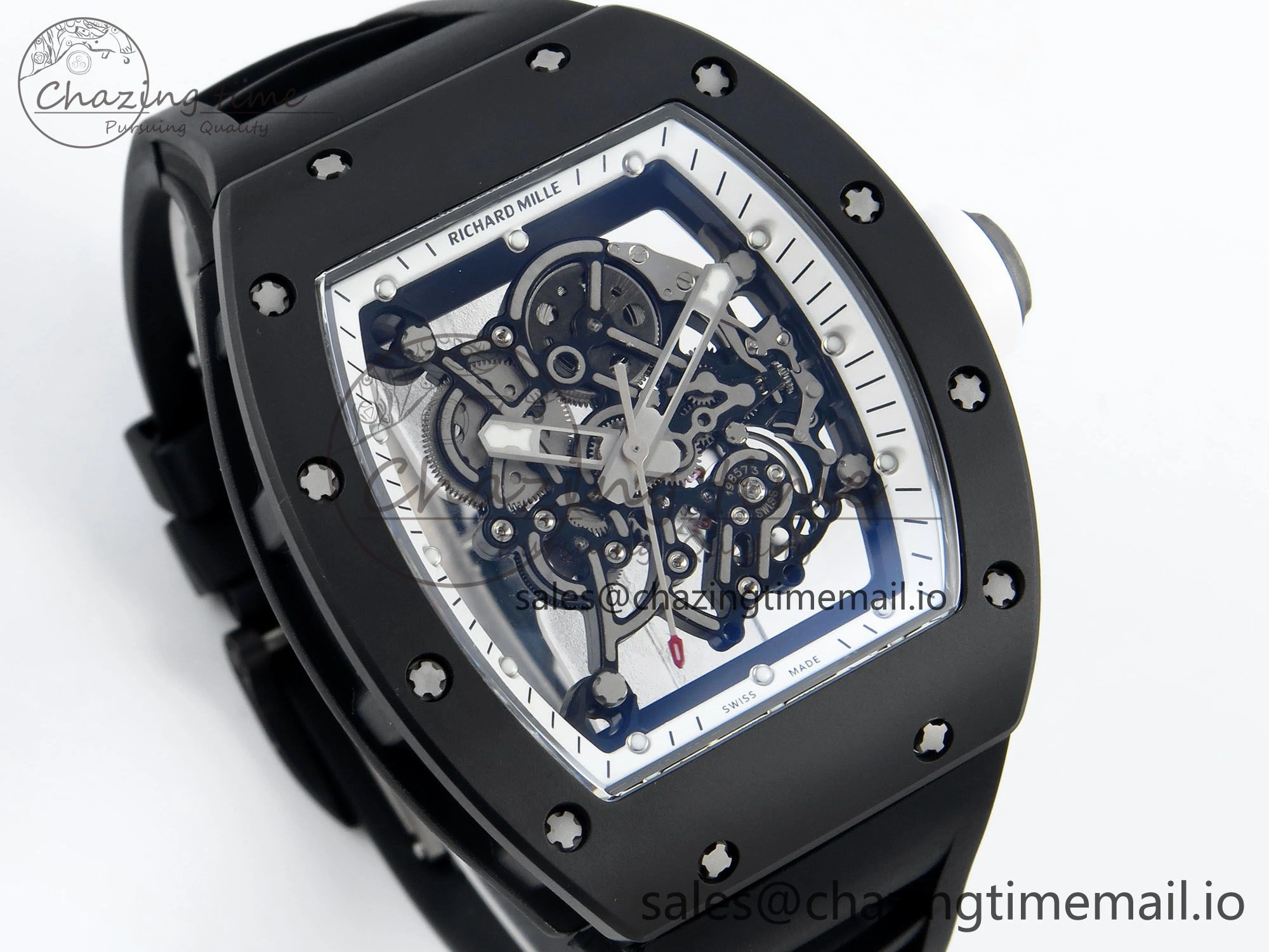RM055 Black Ceramic RMF Best Edition White Skeleton Dial On Black Rubber Strap RMUL2 Super Clone
