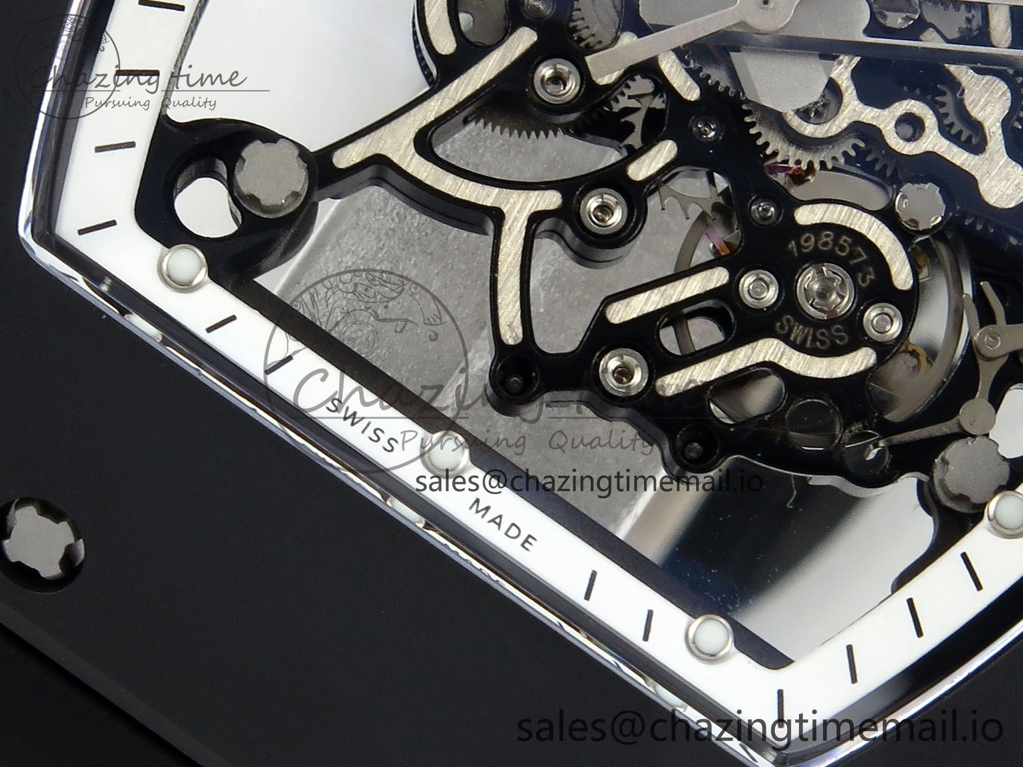 RM055 Black Ceramic RMF Best Edition White Skeleton Dial On Black Rubber Strap RMUL2 Super Clone