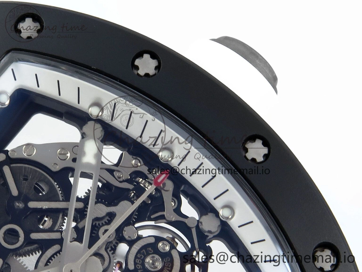 RM055 Black Ceramic RMF Best Edition White Skeleton Dial On Black Rubber Strap RMUL2 Super Clone