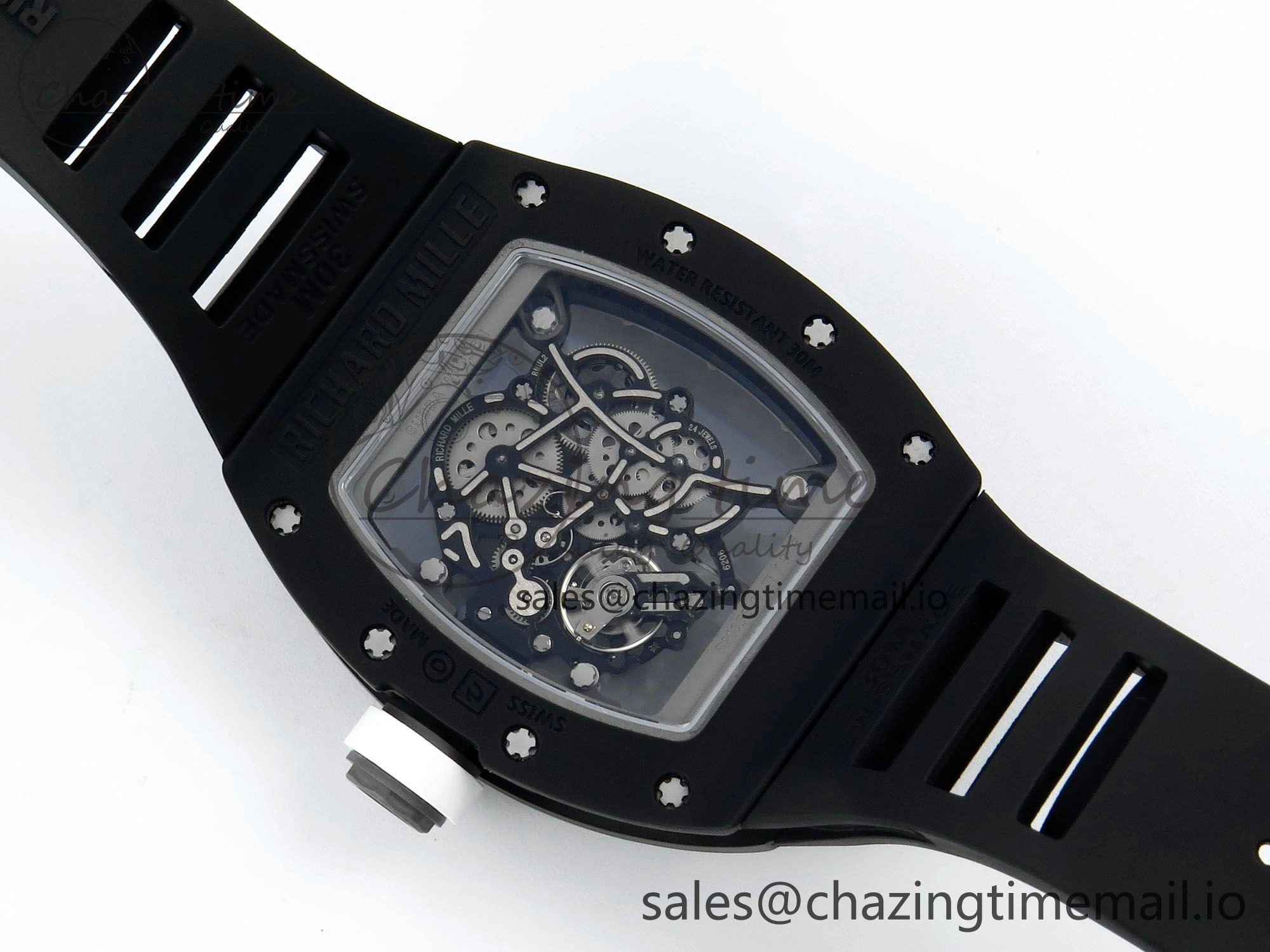 RM055 Black Ceramic RMF Best Edition White Skeleton Dial On Black Rubber Strap RMUL2 Super Clone