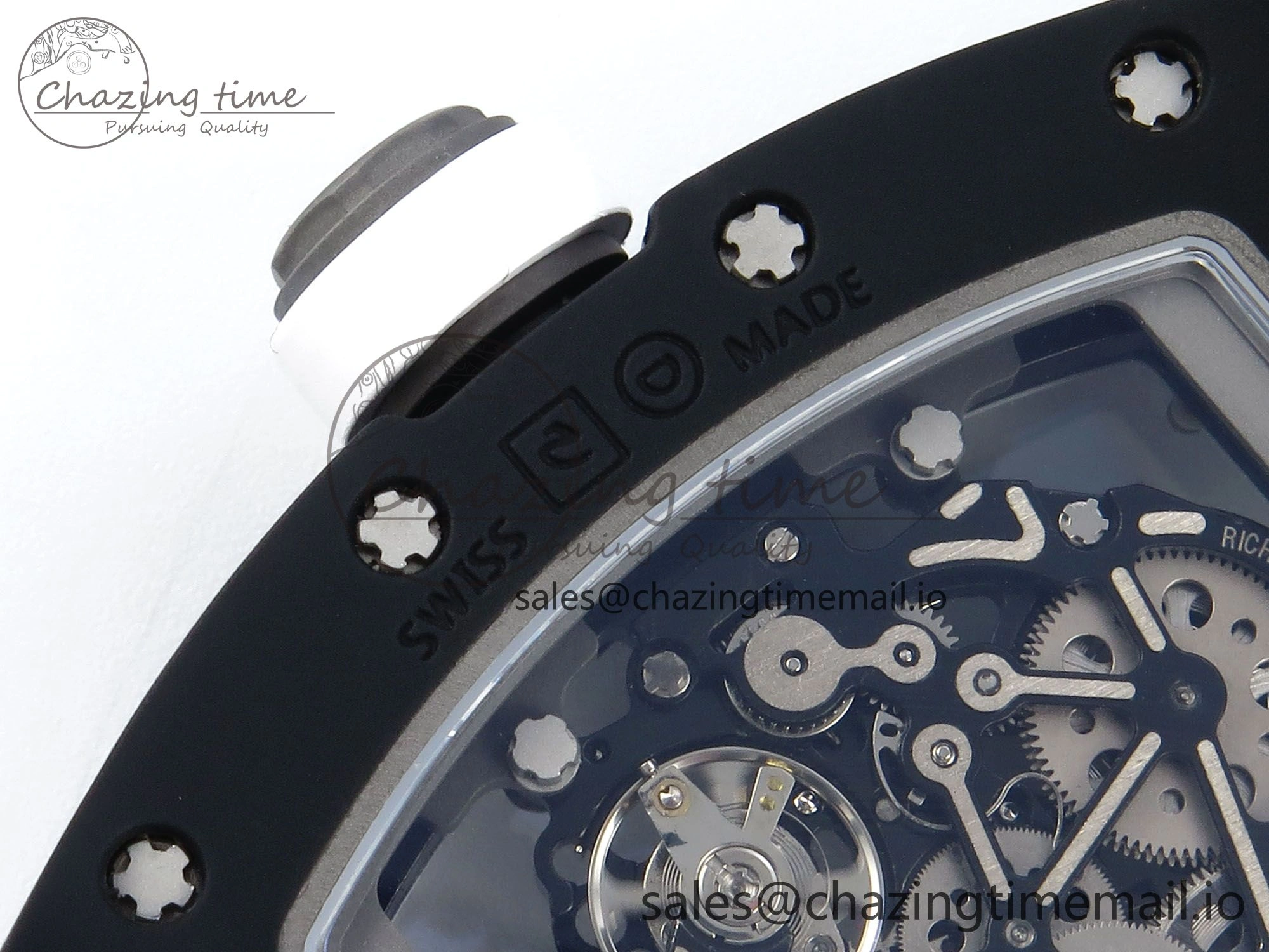 RM055 Black Ceramic RMF Best Edition White Skeleton Dial On Black Rubber Strap RMUL2 Super Clone