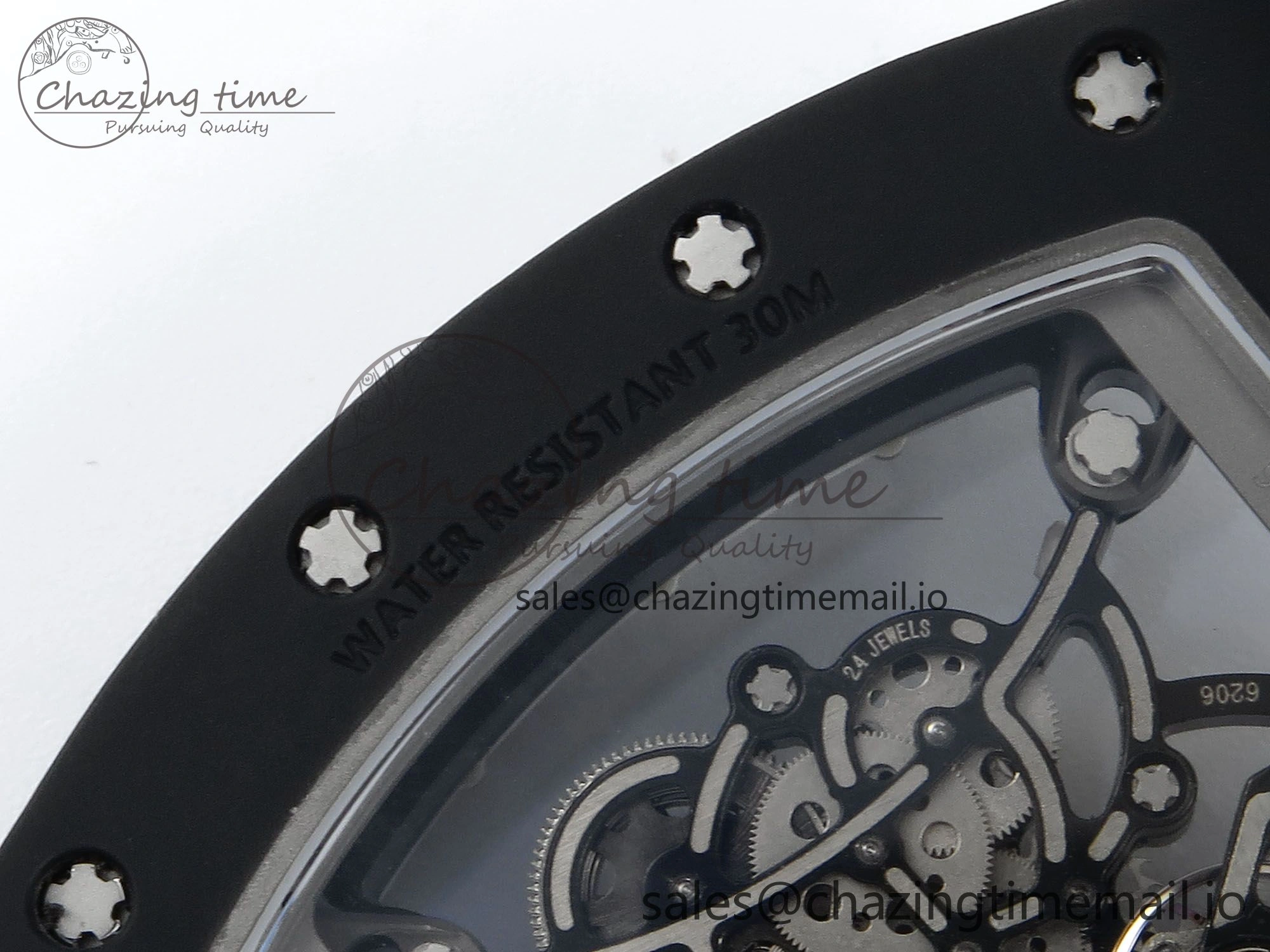 RM055 Black Ceramic RMF Best Edition White Skeleton Dial On Black Rubber Strap RMUL2 Super Clone
