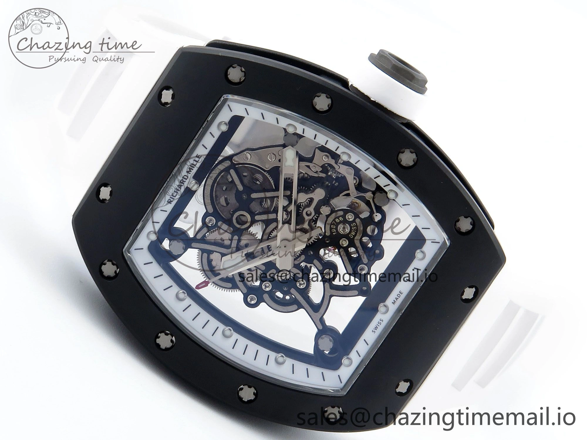 RM055 Black Ceramic RMF Best Edition White Skeleton Dial On White Rubber Strap RMUL2 Super Clone