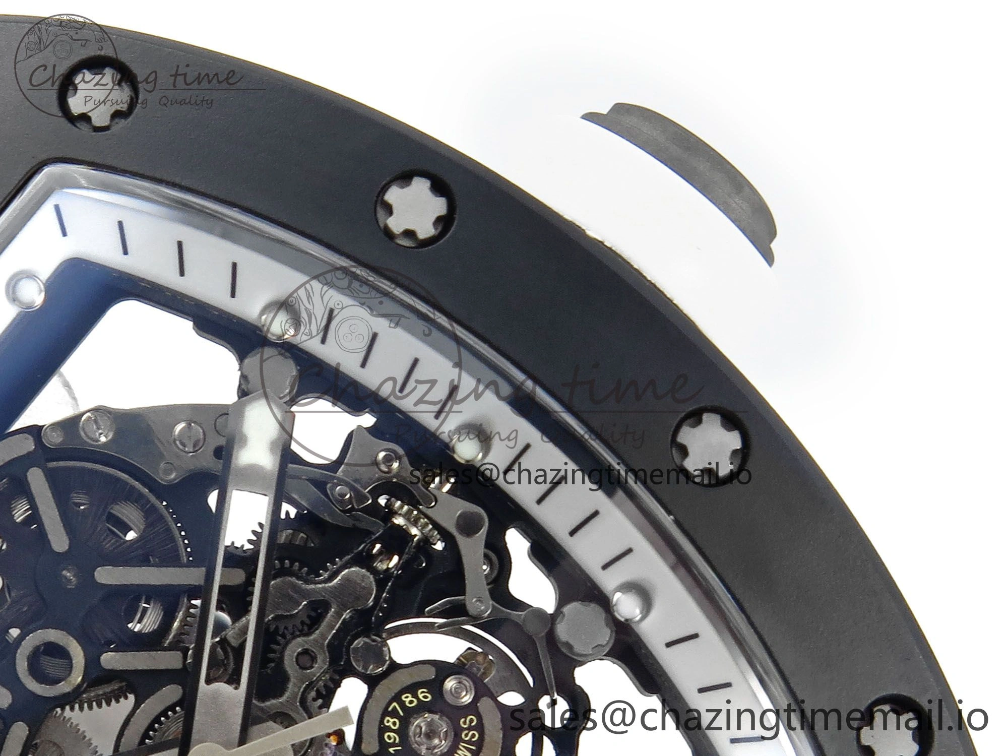 RM055 Black Ceramic RMF Best Edition White Skeleton Dial On White Rubber Strap RMUL2 Super Clone