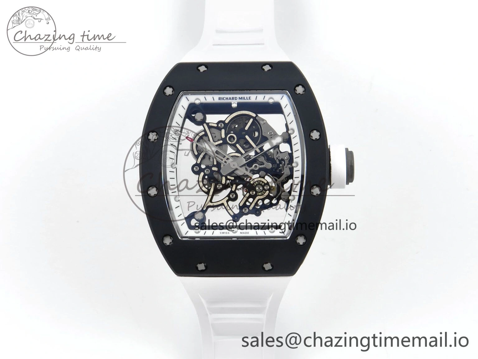 RM055 Black Ceramic RMF Best Edition White Skeleton Dial On White Rubber Strap RMUL2 Super Clone