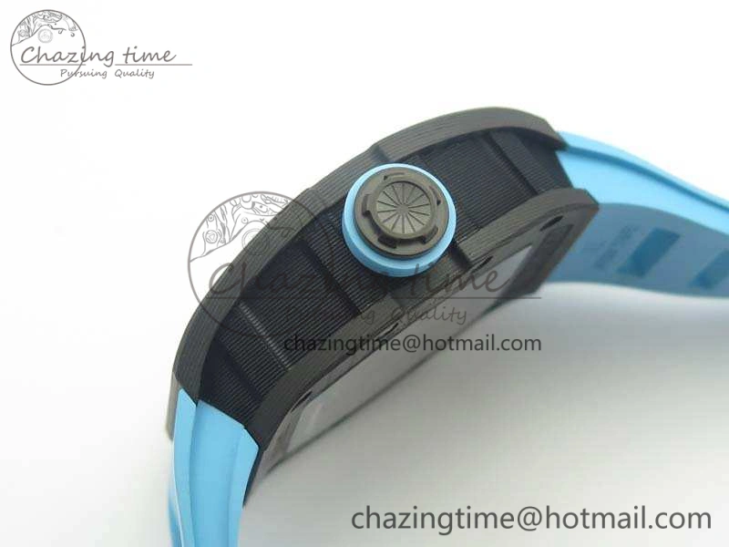 RM055 Carbon Case KVF Best Edition Skeleton Dial Blue Crown On Blue Rubber Strap MIYOTA8215