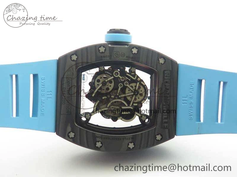 RM055 Carbon Case KVF Best Edition Skeleton Dial Blue Crown On Blue Rubber Strap MIYOTA8215