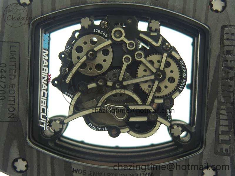 RM055 Carbon Case KVF Best Edition Skeleton Dial Blue Crown On Blue Rubber Strap MIYOTA8215