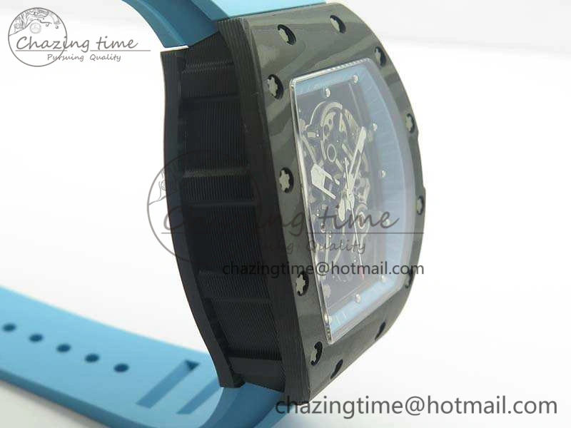 RM055 Carbon Case KVF Best Edition Skeleton Dial Blue Crown On Blue Rubber Strap MIYOTA8215