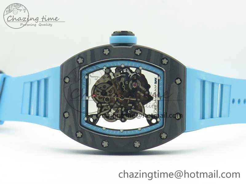 RM055 Carbon Case KVF Best Edition Skeleton Dial Blue Crown On Blue Rubber Strap MIYOTA8215