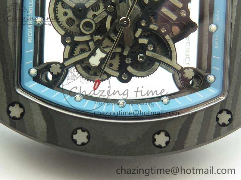 RM055 Carbon Case KVF Best Edition Skeleton Dial Blue Crown On Blue Rubber Strap MIYOTA8215