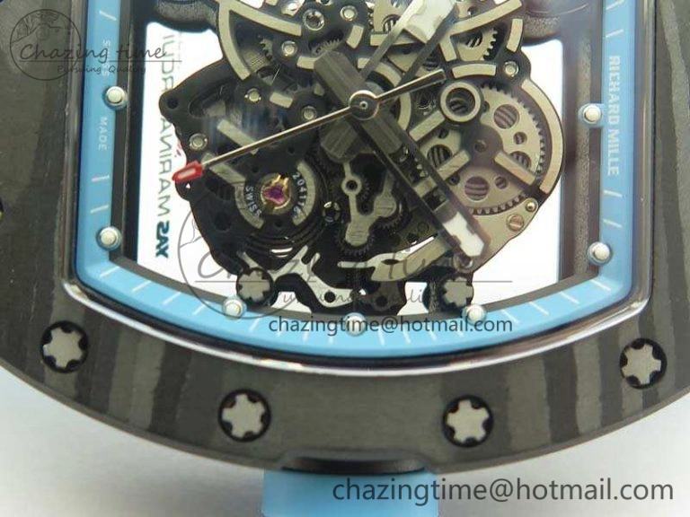 RM055 Carbon Case KVF Best Edition Skeleton Dial Blue Crown On Blue Rubber Strap MIYOTA8215