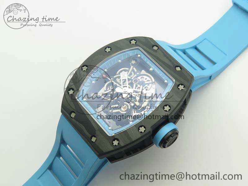RM055 Carbon Case KVF Best Edition Skeleton Dial Blue Crown On Blue Rubber Strap MIYOTA8215