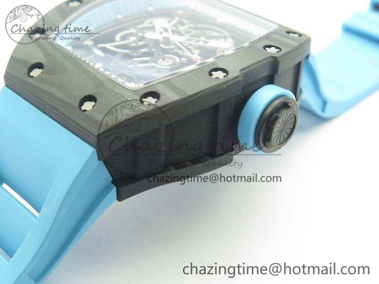 RM055 Carbon Case KVF Best Edition Skeleton Dial Blue Crown On Blue Rubber Strap MIYOTA8215