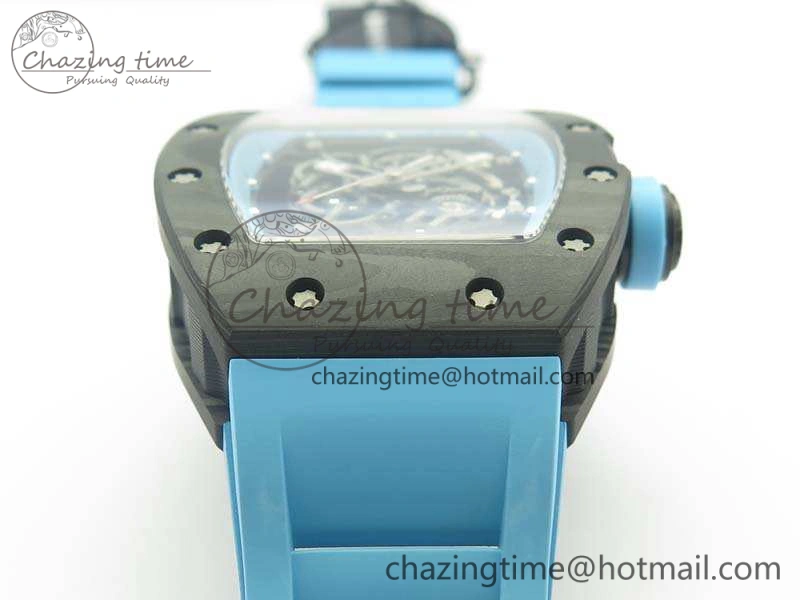 RM055 Carbon Case KVF Best Edition Skeleton Dial Blue Crown On Blue Rubber Strap MIYOTA8215