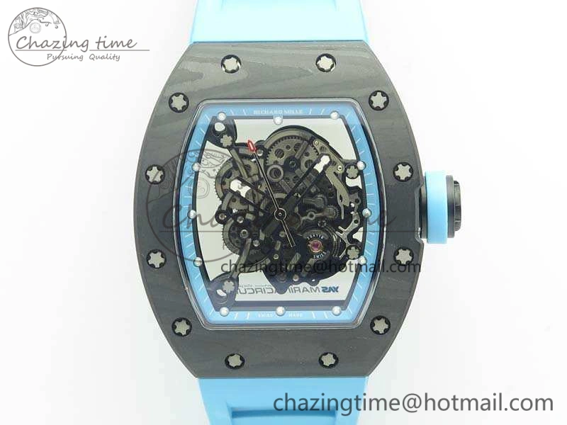 RM055 Carbon Case KVF Best Edition Skeleton Dial Blue Crown On Blue Rubber Strap MIYOTA8215