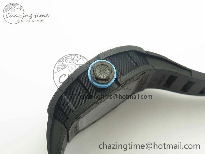 RM055 Carbon Case KVF Best Edition Skeleton Dial Blue Crown On Rubber Strap MIYOTA8215