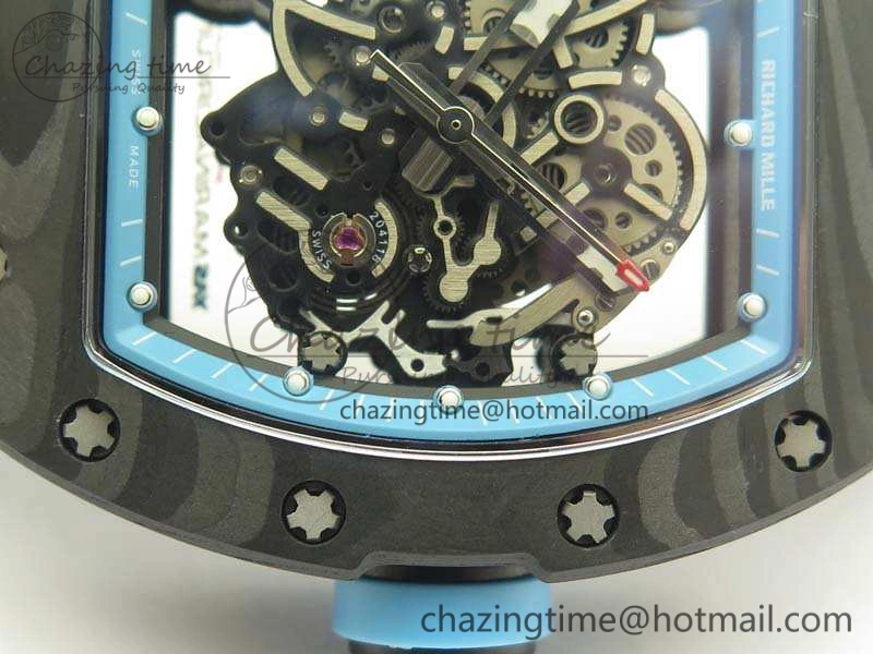 RM055 Carbon Case KVF Best Edition Skeleton Dial Blue Crown On Rubber Strap MIYOTA8215