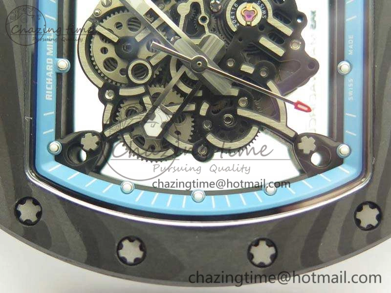 RM055 Carbon Case KVF Best Edition Skeleton Dial Blue Crown On Rubber Strap MIYOTA8215