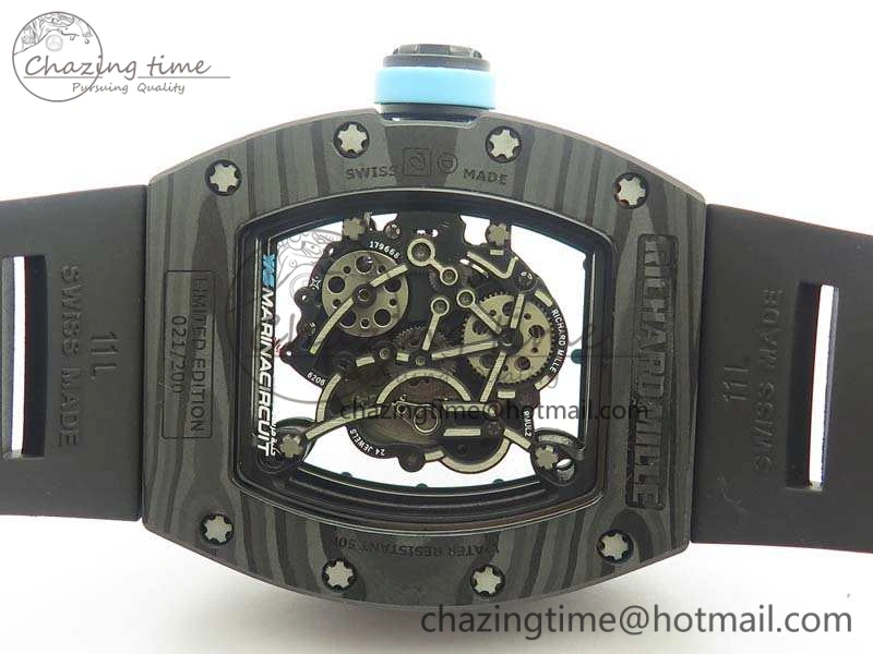 RM055 Carbon Case KVF Best Edition Skeleton Dial Blue Crown On Rubber Strap MIYOTA8215