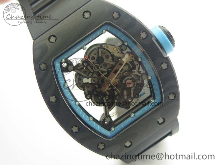 RM055 Carbon Case KVF Best Edition Skeleton Dial Blue Crown On Rubber Strap MIYOTA8215