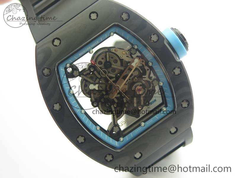 RM055 Carbon Case KVF Best Edition Skeleton Dial Blue Crown On Rubber Strap MIYOTA8215