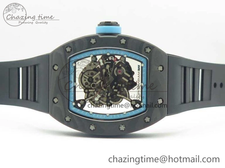 RM055 Carbon Case KVF Best Edition Skeleton Dial Blue Crown On Rubber Strap MIYOTA8215