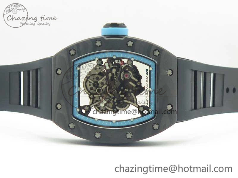 RM055 Carbon Case KVF Best Edition Skeleton Dial Blue Crown On Rubber Strap MIYOTA8215