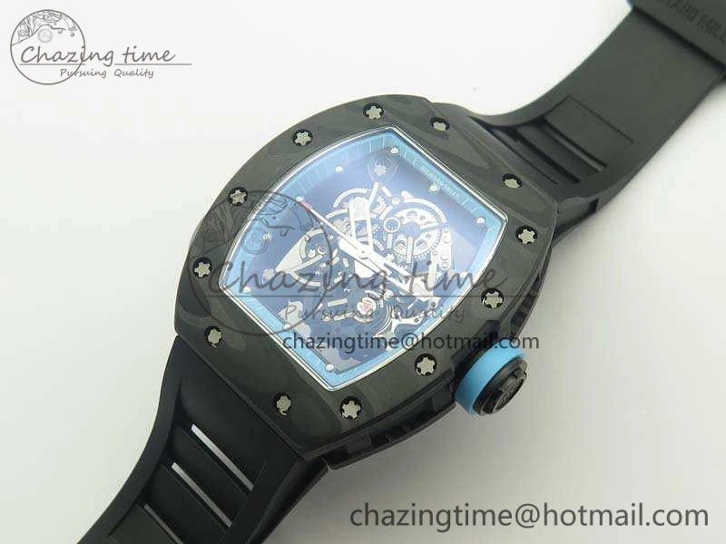 RM055 Carbon Case KVF Best Edition Skeleton Dial Blue Crown On Rubber Strap MIYOTA8215